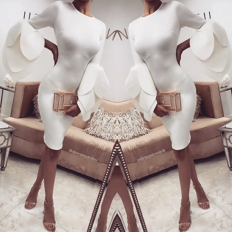 Женщины пакет хип Тонкий платье девушка с длинными рукавами до колена платья