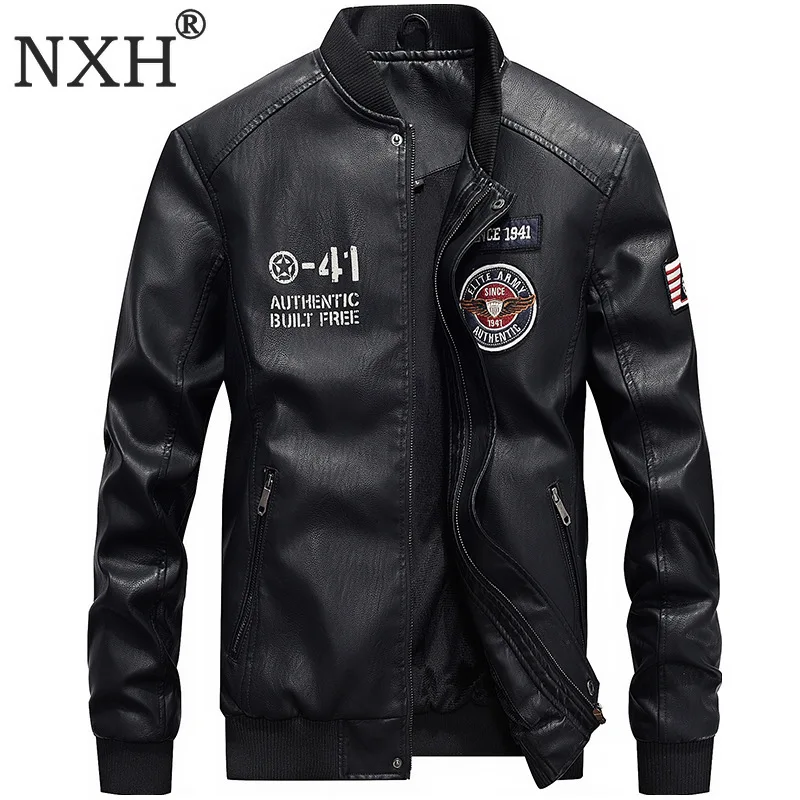 NXH Бейсбол jaket Для мужчин зимние Искусственная кожа куртки бомберы бархат Pu