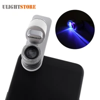 mini 60x optical lens glass clip microscope magnifier currency detecting jewelry loupe with led lamp for universal mobile phone