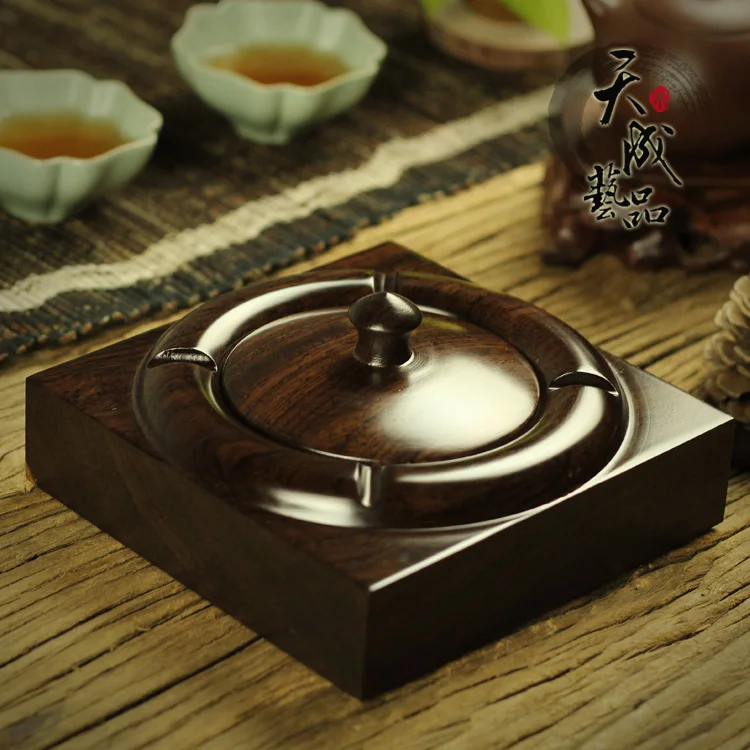

Large calamander wood lid ashtray fashion personality chinese style mahogany quality business gift,with cover