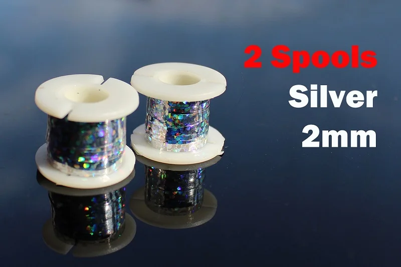 Silver 2mm Tigofly 2 катушки 6 цветов 2 мм-5 мм шириной Magnum Flashabou Голографическая мишура вспышка плоская майларовая кристальная вспышка материалы для завязывания мушек - Цвет: Silver 2mm