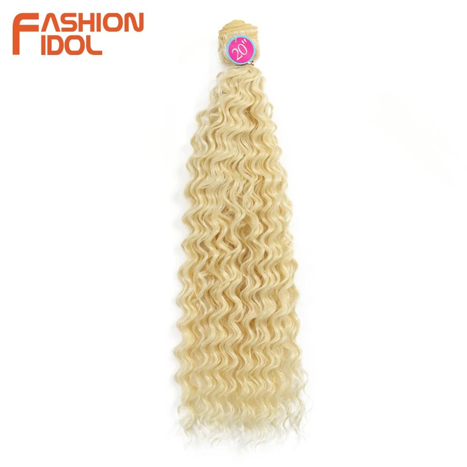 FASHION IDOL Afro Kinky Curly Hair Weave Bundles 613 Blonde Color Synthetic Hair Extensions Nature Color 6 PC 20 22 24 inch Hair