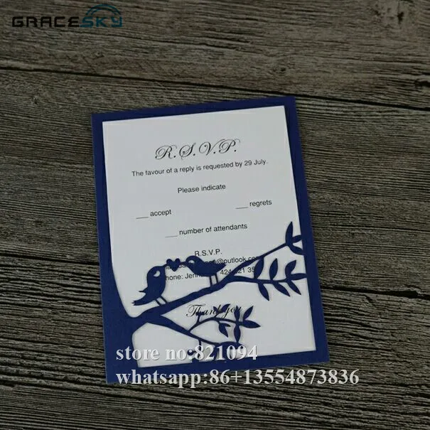 50 шт. бесплатная доставка лазерная резка дизайн в сложенном виде RSVP сохранение