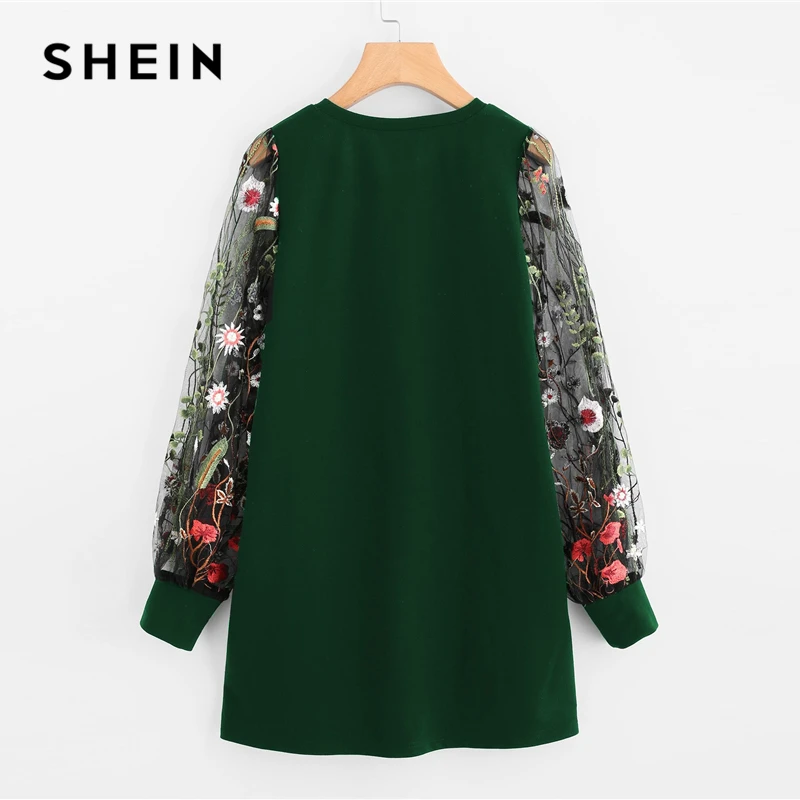 SHEIN Нарядное Платье С Прозрачными Рукавами, Платье С Цветочным Принтом, Платье С Длинными Рукавами