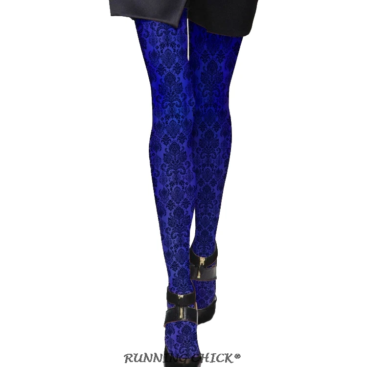 

Dark Blue Floral Print Pantyhose