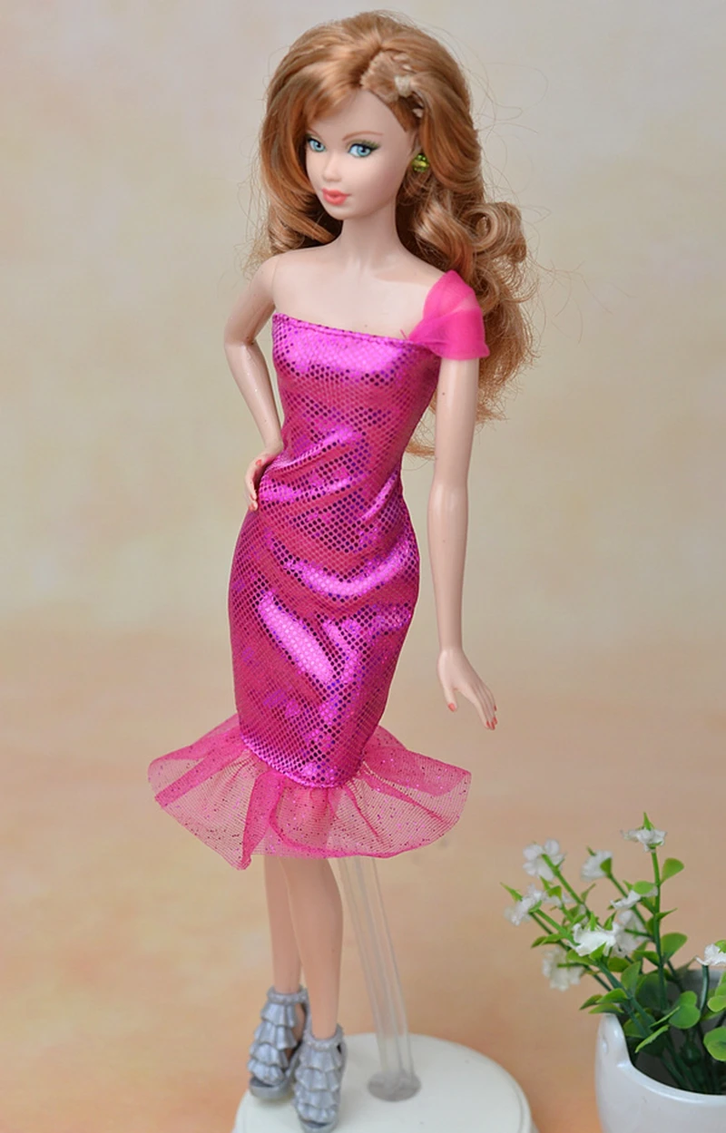 Высококачественное розовое сексуальное платье на одно плечо вечернее для куклы