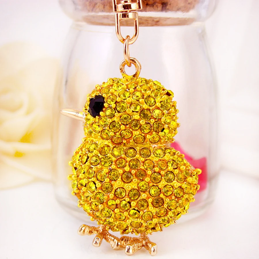Fashion Crystal Yellow Chicks Keychain Women Gift Charm Metal Accessories Car Key Chain Ring Holder Bag Keyring Llavero R239 | Украшения и
