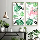 Настенный постер Wangart в скандинавском стиле, рисунок с изображением фламинго, тропических растений, 2 шт., для гостиной, спальни, на холсте