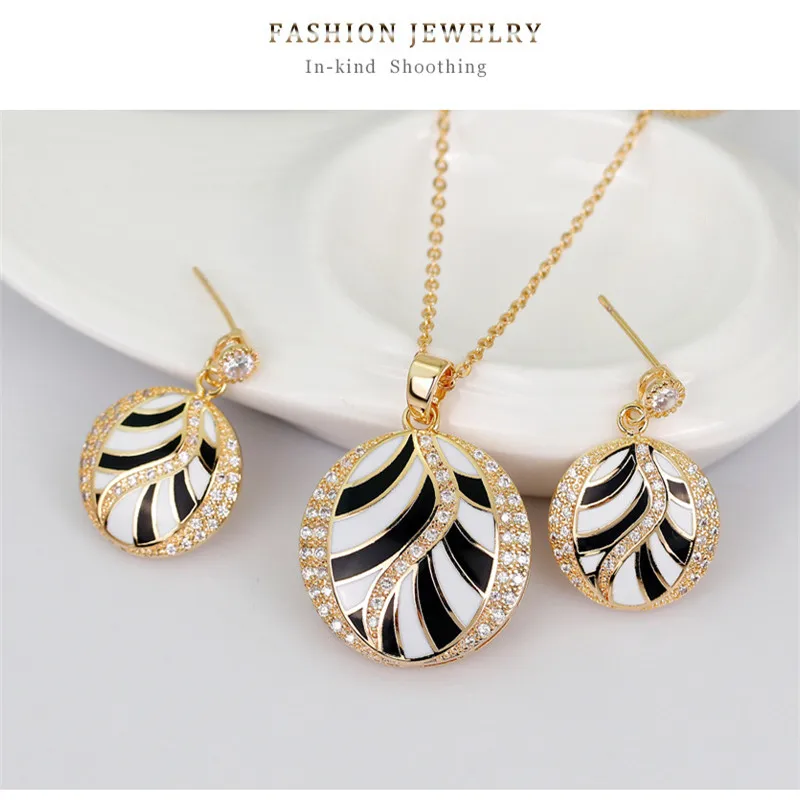 Color Enamel Set Copper Inlaid Zircon Necklace Earrings Anniversary Woman Small Gift Fashion Jewelrysetsbeads Jewelry Making | Украшения и
