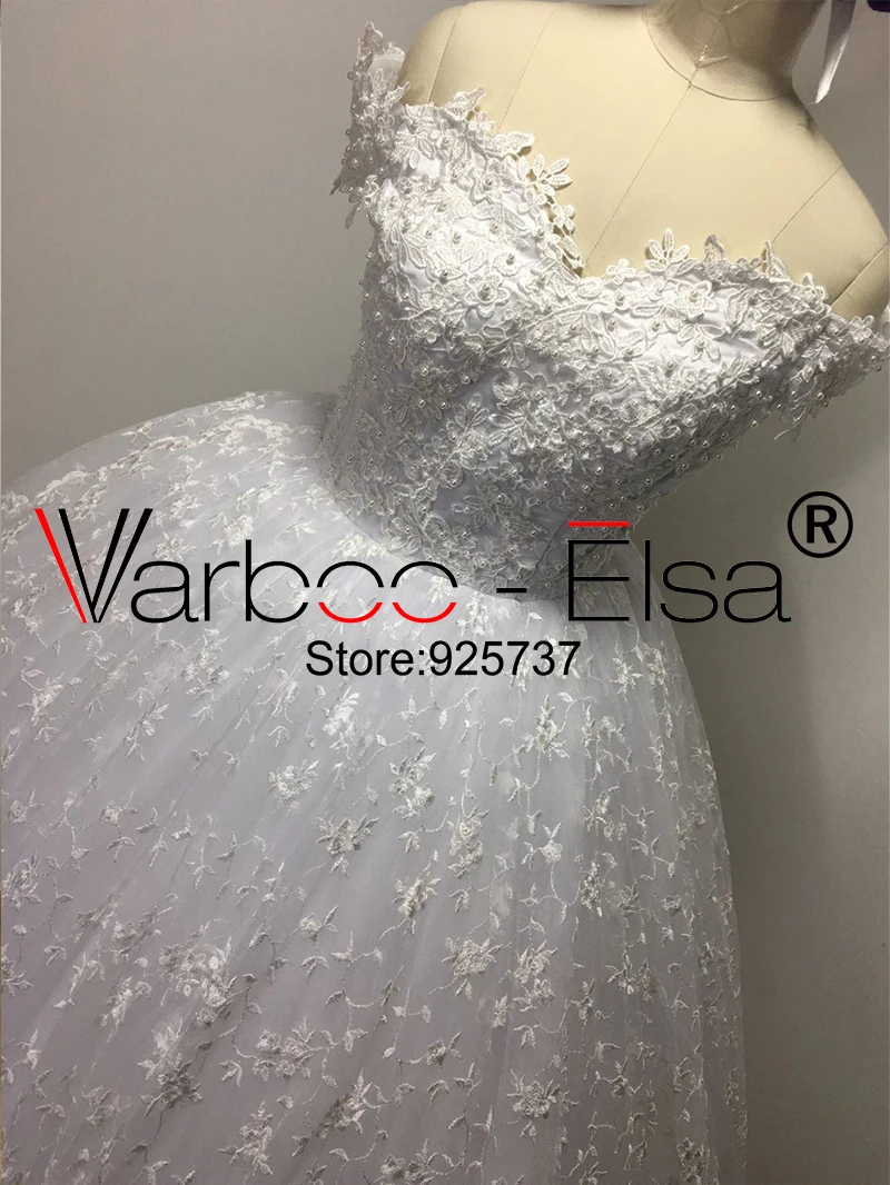 VARBOO_ELSA Romantic Sweetheart White Ball Gown wedding 2021 Arabic Lace Bridal Beaded backless Brush Train Wedding Dress | Свадьбы и