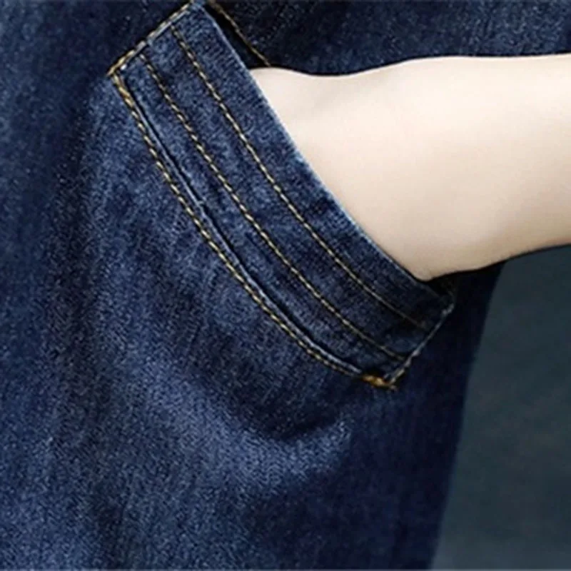 

Plus size Women Short sleeve Denim Dress Summer Loose Waist Hedging Round neck Dress Elegant Women Splice A word Denim Dress A57