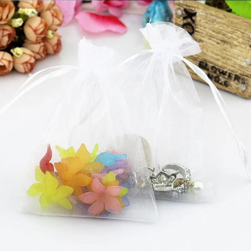 

100pcs/lot Jewelry Organizer 5x7cm White Jewelry Display Packaging Bags Drawable Jewelry Organza Bags for Jewelry Packaging