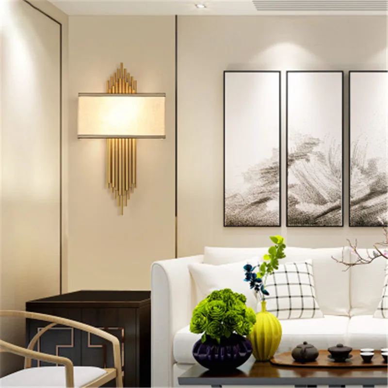 

Chinese Style Luxury Wall Lamp Creative Bedroom Bedside Lamp Living Room Lamp Creative Hotel Hall Fabric Decoration Lamp