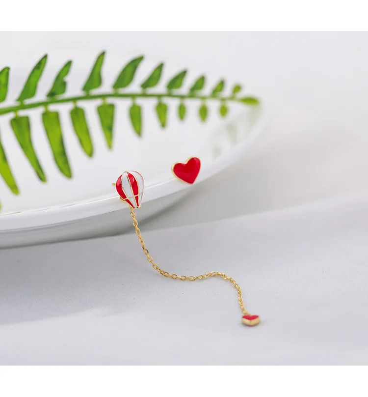 

New Fashion Asymmetr Fire Balloon and Heart Drop Earrings for Women High Quality Jewelry Earrings Fine Jewelry Birthday gift