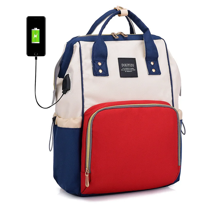 

2019 Women's Backpack Hot Fashion Mummy Bag USB Charging Port Smart Backpack Large Mother Child Package Multi-function Backpack