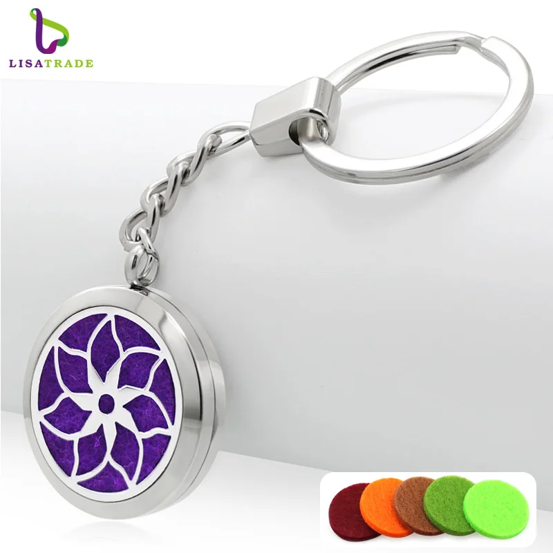 Fashion 30mm 316L steel magnetic essential oils diffuser key chain locket wholesale aromatherapy lockets chains lot 5pcs | Украшения и