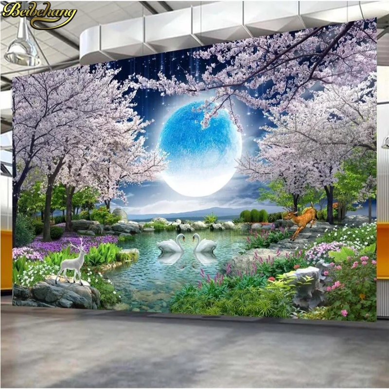 

beibehang Custom mural wallpaper moon cherry tree nature scenery living room bedroom photo wallpaper home decoration