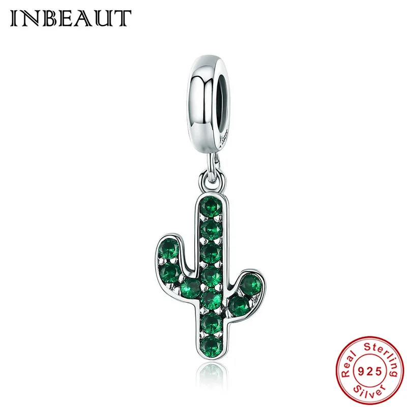 Подвеска кактус из серебра 100% пробы с зеленым цирконием|pendant charms|silver cactuscharm pendant |