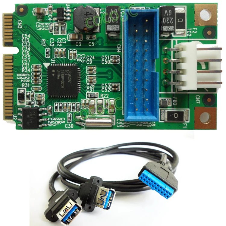 Мини адаптер PCIe на два USB 3 0 мини PCI e 19Pin USB3.0 заголовок и 19P разъем 2 кабеля|adapter