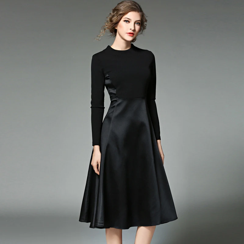 2017 Женщины Черный Dress Весна Женщин Высокого Качества Платья Офисные Дамы С