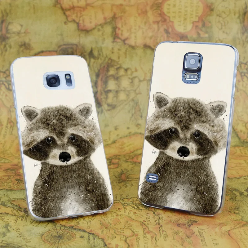 E0183 Little Raccoon Transparent Hard PC Case Cover For Samsung Galaxy Note S 3 4 5 6 7 8 9 Mini Edge Plus |