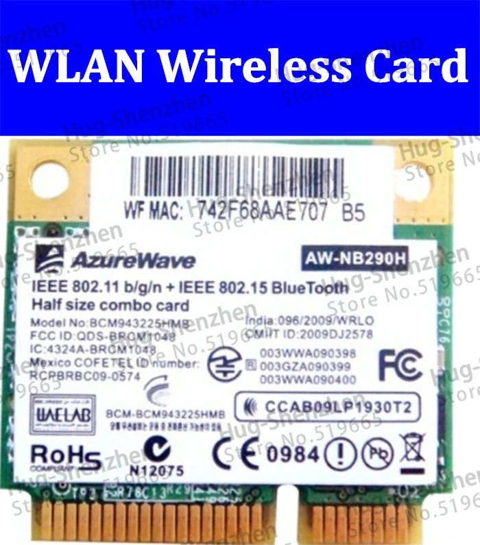 

High quality AW-NB290 AW-NB290H BCM943225HMB BCM2070 Half Mini pcie 300M+Bluetooth 3.0 WLAN Wireless Card