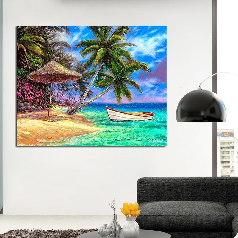 Алмазная вышивка 5D Diy Картина Пейзаж пляжная лодка Вышивка крестом квадратная