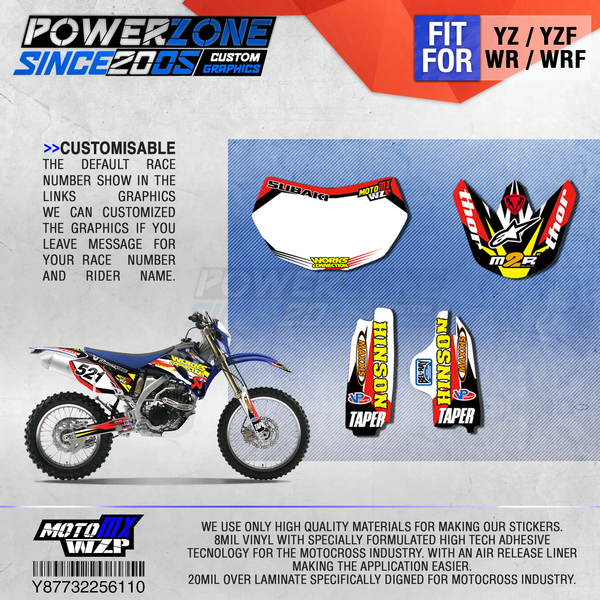 PowerZone графика команды на заказ фоны наклейки 3 м пользовательские для YAMAHA YZF250 450