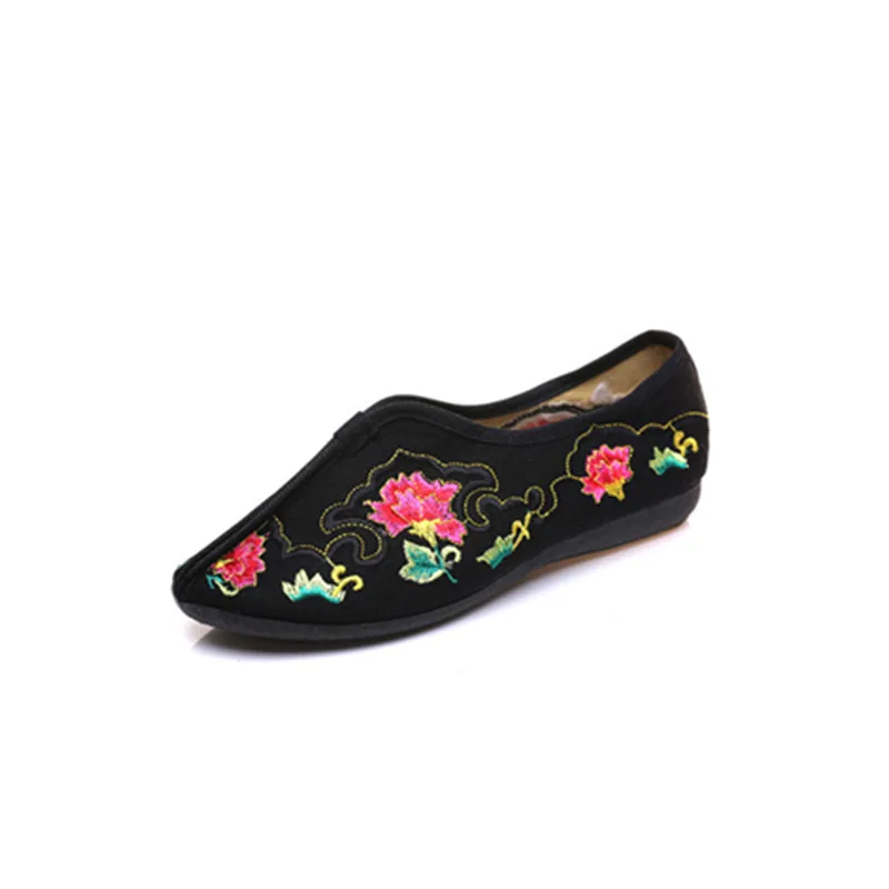 Женская повседневная обувь на плоской подошве с вышитыми цветами без застежки