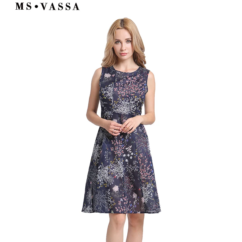 MS VASSA летнее шифоновое платье с цветочным рисунком Для женщин печати 2018 Новый