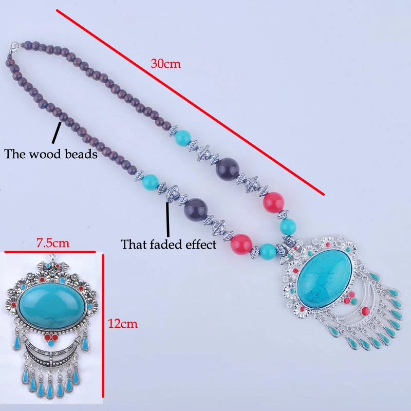 Женское ожерелье с подвеской в тибетском стиле длинное виде деревянной цепи|women