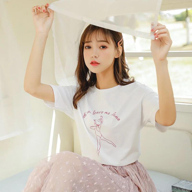 Корейская одежда модный топ сезон весна лето harajuku kawaii Винтажная футболка с милым