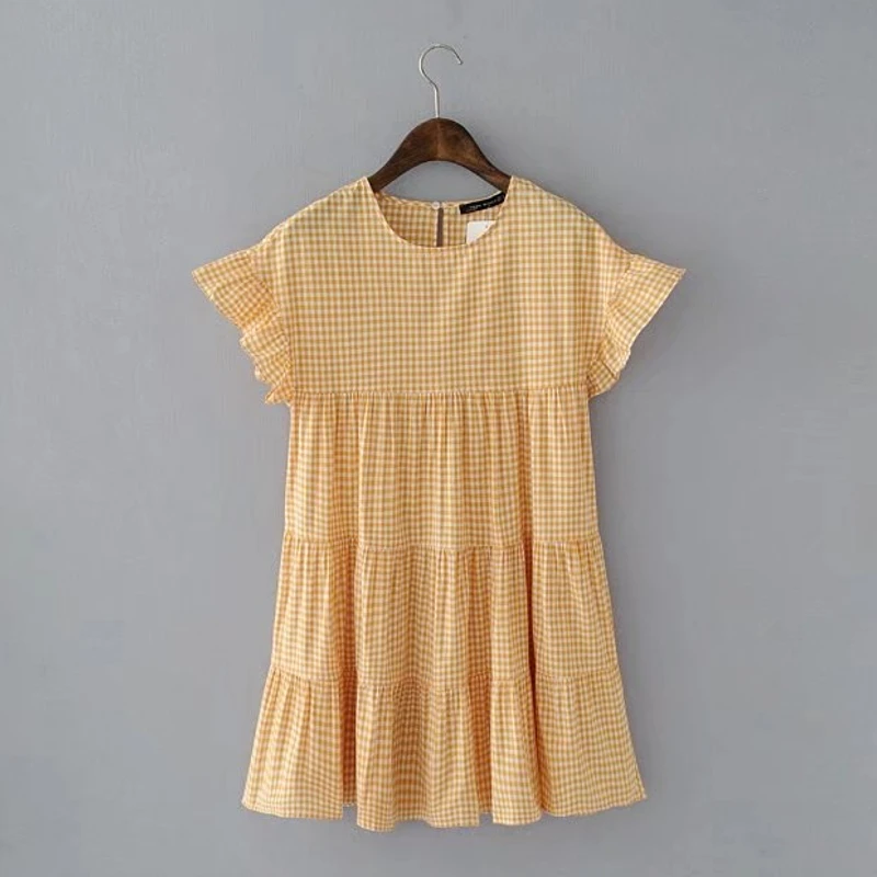 2017 для женщин в винтажном стиле с рукавом-бабочкой клетку мини-платье элегантное