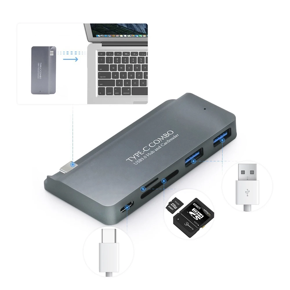 DeepFox Высокое качество ABS Материал USB 3,1 Тип-C на USB 3,0 SD HUB Card Reader Поддерживающий Тип-C PD зарядки для нового Macbook 12"