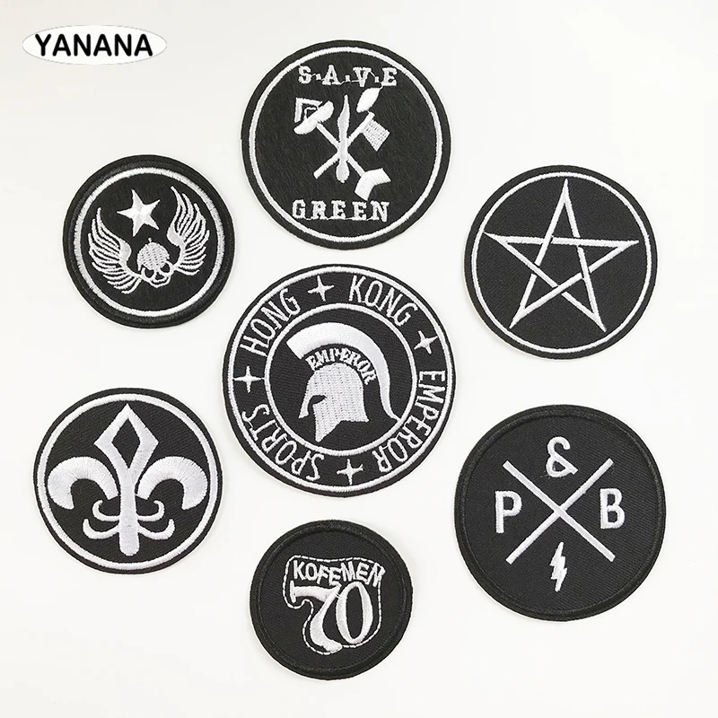 

black and white badge Patch for Clothing Iron on Embroidered for clothes