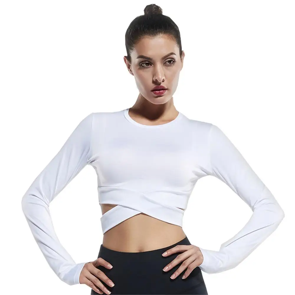 Vansydical Sport shirt Women sport top fitness women Seamless yoga tops women gym tops ladies Thumb Hole Crop Top