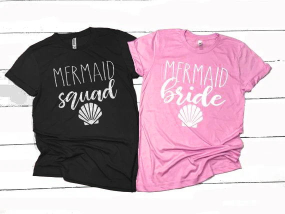 

Русалки с принтами "отряд и невесты, футболка Топы с графическим принтом короткий рукав уик-энд невесты Вечерние Топ Мёд в комплекте с принт...