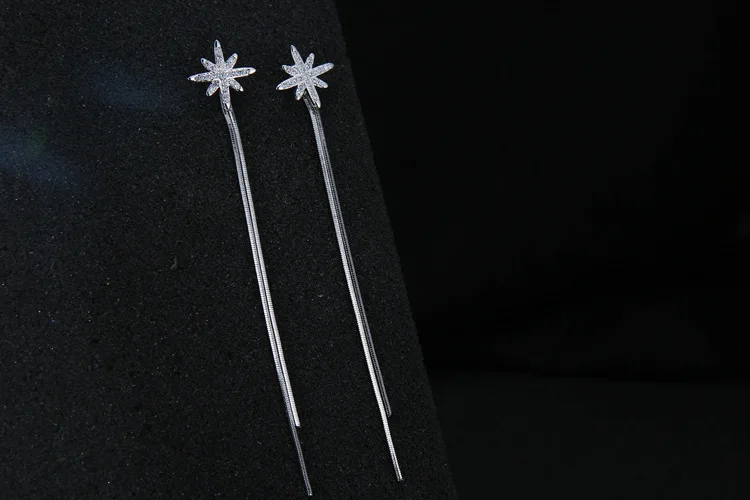 Серебряные серьги-гвоздики из стерлингового серебра S925 пробы с кисточками после