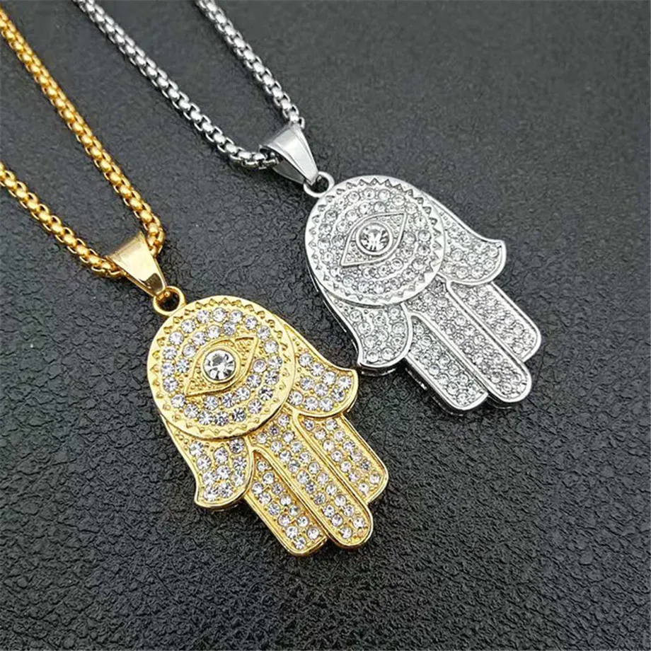 Хип хоп Iced Out Хамса рука Фатимы Кулон & цепь для женщин/мужчин золотой цвет