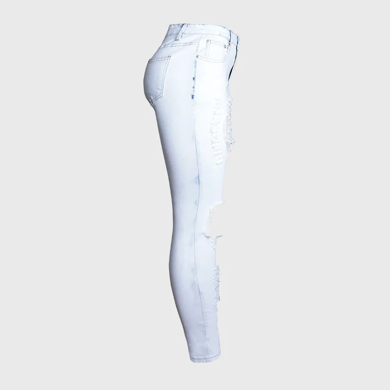 2018 Женская одежда с высокой талией узкие эластичные потертые джинсовые брюки