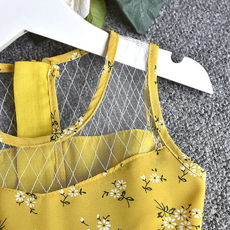 Платье + шапка для девочек 2 шт. летнее платье маленьких наряды желтое Цветочное