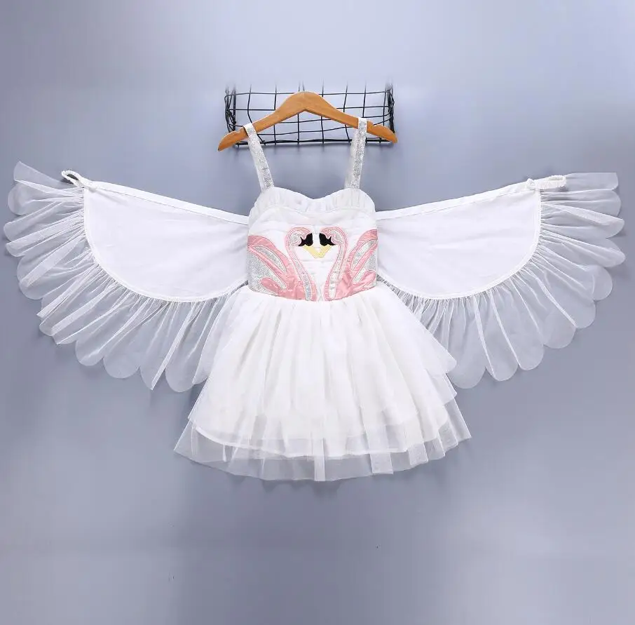 

Kids Dress For Girls Christmas Girls Swan Wings Show Angel Wings Dress Vestido Flamingo Angel Costume Swan Princess Sling Dress