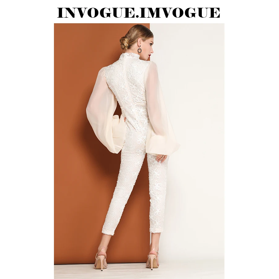 INVOGUE. Женский кружевной комбинезон с круглым вырезом и длинными рукавами ivogue
