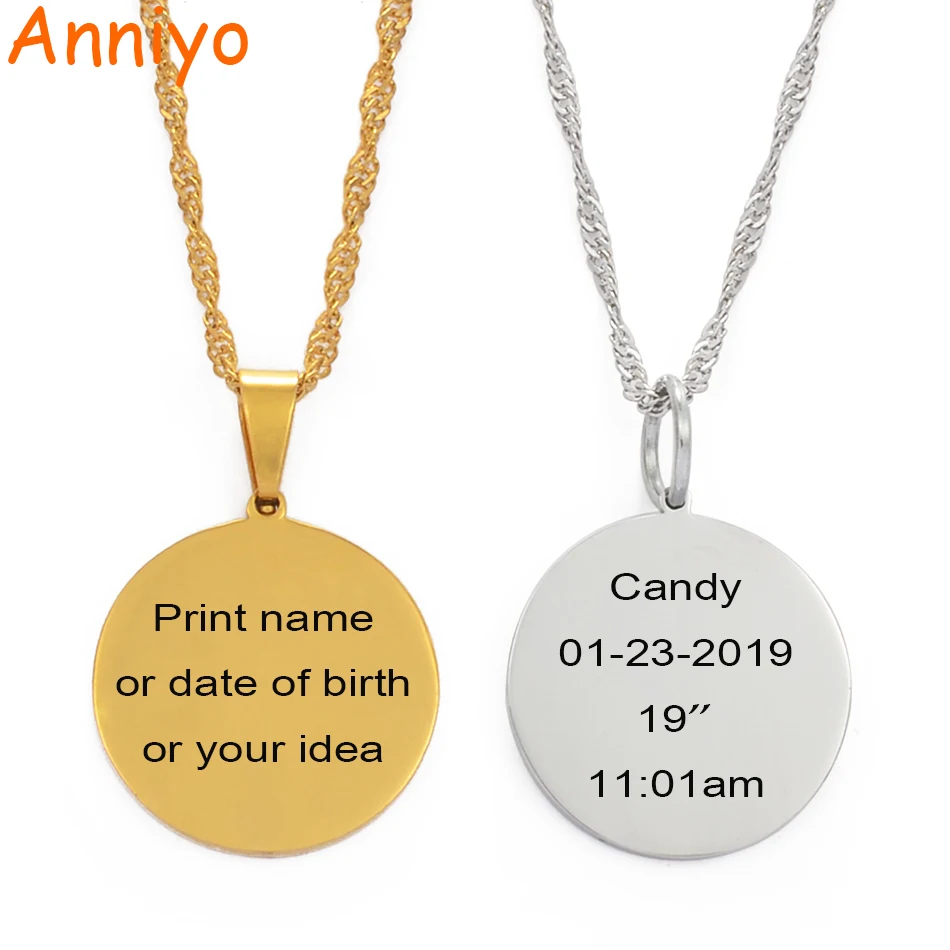 

Anniyo Customize Name Letters Round Pendant Necklaces,Personalized Print Date of Birth/Time or Your Idea Jewelry Gift #108721