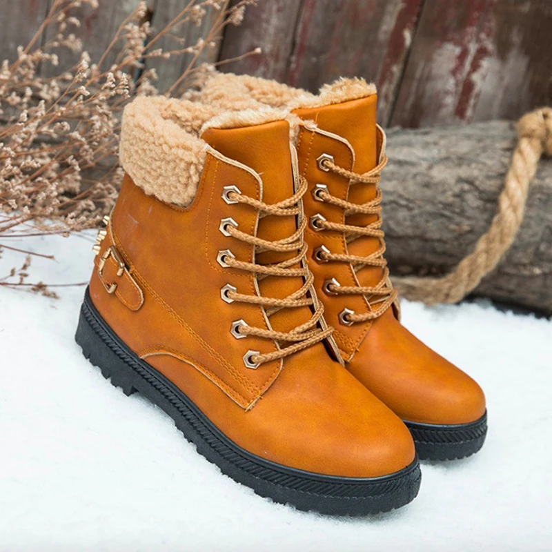 Женские ботинки зимние из искусственной кожи ботильоны на шнуровке Теплые
