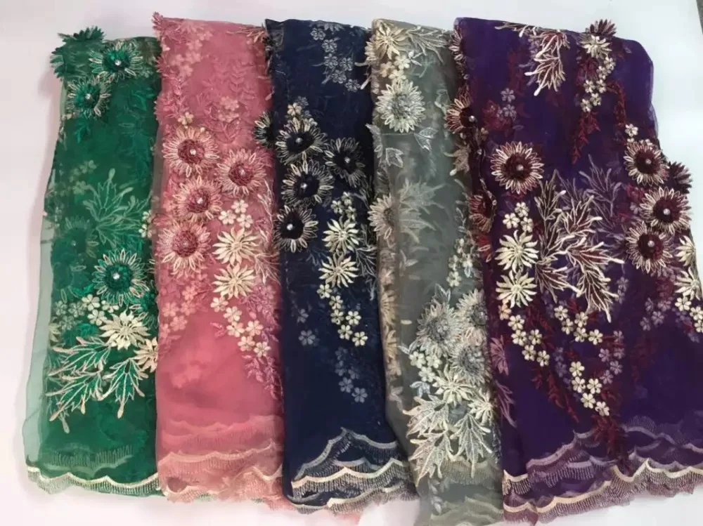 SS10-4 French design royal fine bride heavy applique embroidery on swiss voile lace quality big stones trim gauze fabric in pink | Дом и сад