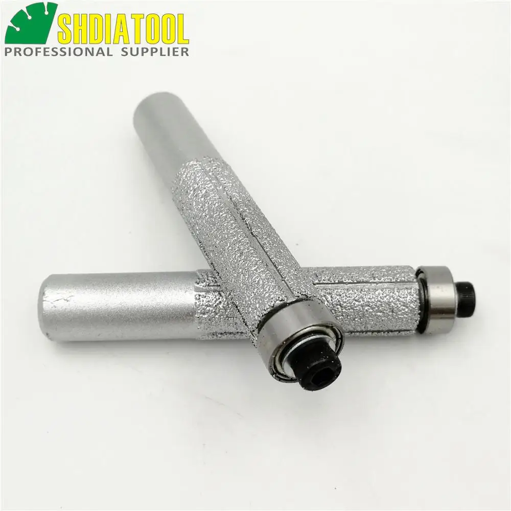SHDIATOOL (No.2) 2PK Straight Cutter With Bear Vacuum Brazed Diamond Router Bits 1/2&quot Shank Granite Marble edge profiling |