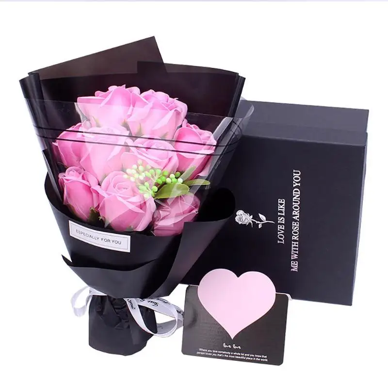 9pcs Pink Розовое Мыло цветок Креативный дизайн подарок на день Святого Валентина 18 шт. консервированные розы цветок мыло букет Подарочная коробка Свадебная вечеринка Декор - Цвет: 9pcs Pink
