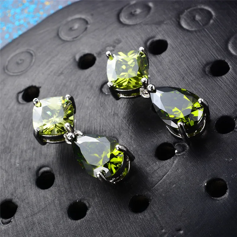 Женские серьги-капельки с Перидотом милые сережки-подвески оливковый зеленый