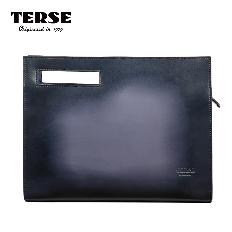 TERSE_Genuine кожаная мужская сумка моды коровьей бизнес портфель серый голубой цвет